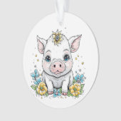 Schattige Baby Varkensvarken met bloem op haar hoo Ornament (voorkant)