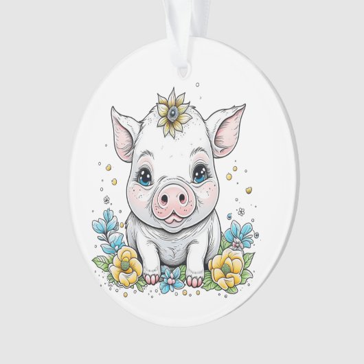 Schattige Baby Varkensvarken met bloem op haar hoo Ornament (voorkant)