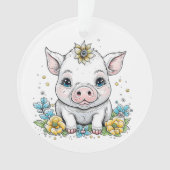 Schattige Baby Varkensvarken met bloem op haar hoo Ornament (voorkant)