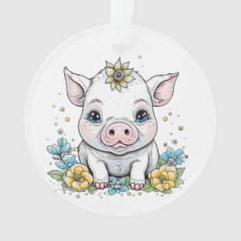 Schattige Baby Varkensvarken met bloem op haar hoo Ornament