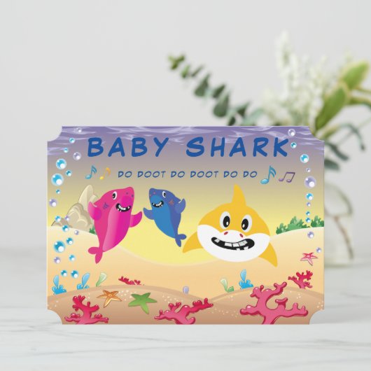 Schattige 🦈 Baby Verjaardag Shark Ocean Party Kaart (Staand voorkant)