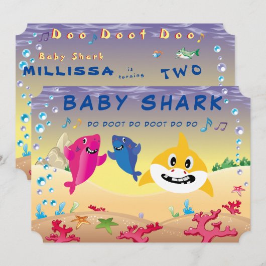 Schattige 🦈 Baby Verjaardag Shark Ocean Party Kaart (Voorkant / Achterkant)