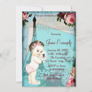 Schattige baby vintage Parijs baby shower Kaart
