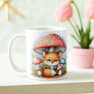 Schattige Baby vos onder paddenstoelenparaplu Koffiemok