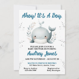 Schattige baby walvis nautische Ahoy baby shower Kaart