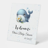 Schattige Baby Whale Baby shower voetstuk teken Reclamebord Met Voetstuk (Voorkant)