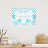 Schattige Baby Whale Blue Boy Baby shower Poster (Keuken)