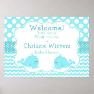 Schattige Baby Whale Blue Boy Baby shower Poster
