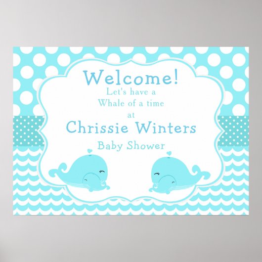Schattige Baby Whale Blue Boy Baby shower Poster (Voorkant)