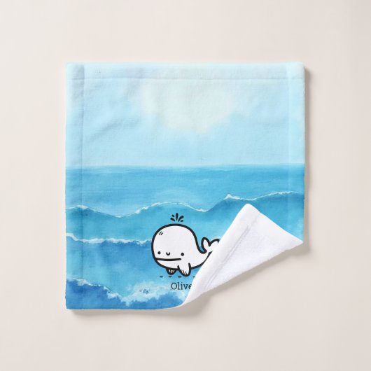 Schattige Baby Whale - Kawaii Zee Creature Line Ar Bad Handdoek (Wasdoekje)