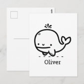 Schattige Baby Whale - Kawaii Zee Creature Line Ar Briefkaart (Voorkant / Achterkant)