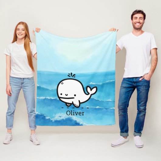 Schattige Baby Whale - Kawaii Zee Creature Line Ar Fleece Deken (In situ)