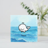 Schattige Baby Whale - Kawaii Zee Creature Line Ar Kaart (Staand voorkant)