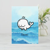Schattige Baby Whale - Kawaii Zee Creature Line Ar Kaart (Staand voorkant)