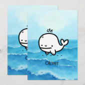 Schattige Baby Whale - Kawaii Zee Creature Line Ar Kaart (Voorkant / Achterkant)