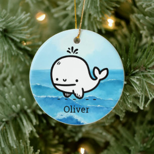 Schattige Baby Whale - Kawaii Zee Creature Line Ar Keramisch Ornament