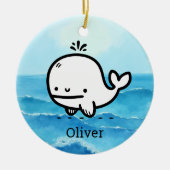 Schattige Baby Whale - Kawaii Zee Creature Line Ar Keramisch Ornament (Voorkant)