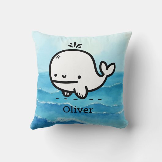 Schattige Baby Whale - Kawaii Zee Creature Line Ar Kussen (Achterkant)