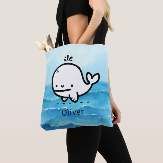 Schattige Baby Whale - Kawaii Zee Creature Line Ar Tote Bag (Dichtbij)