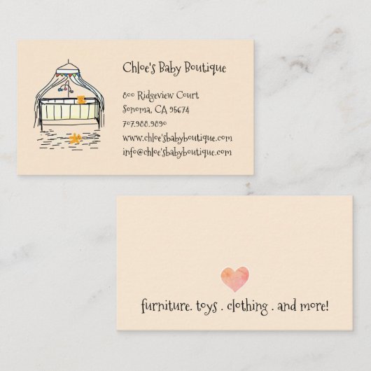 Schattige Baby Wieg Baby Boutique Visitekaartje (Voorkant / Achterkant)