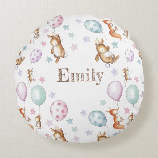 Schattige Baby Woodland dierenkussen Rond Kussen (Voorkant)