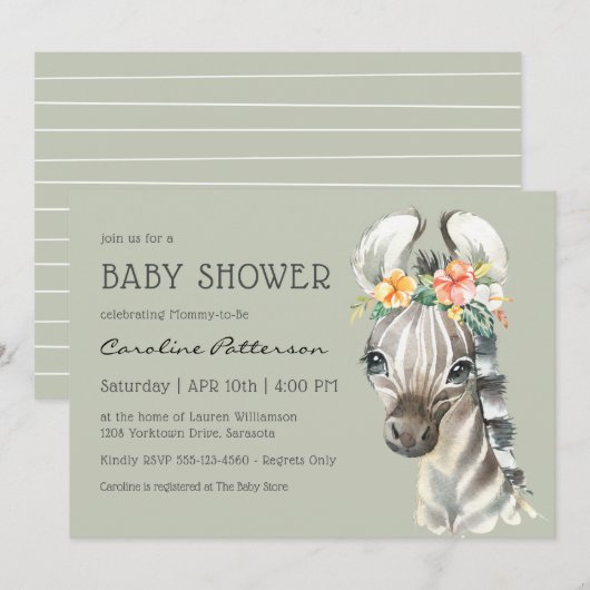Schattige Baby Zebra Genderneutraal Baby shower Kaart (Voorkant / Achterkant)