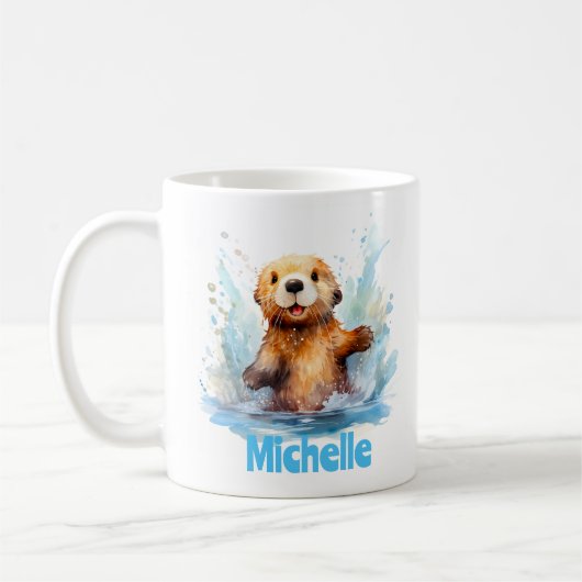 Schattige Baby Zee Otter in Water Splashes Geperso Koffiemok (Links)