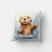 Schattige Baby Zee Otter in Water Splashes Geperso Kussen (Voorkant)