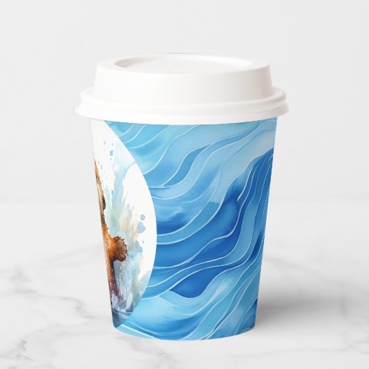 Schattige Baby Zee Otter in Water Splashes Geperso Papieren Bekers (Links)