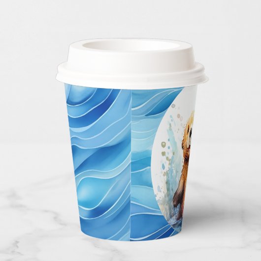 Schattige Baby Zee Otter in Water Splashes Geperso Papieren Bekers (Rechts)