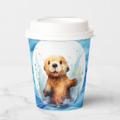 Schattige Baby Zee Otter in Water Splashes Geperso Papieren Bekers (Voorkant)