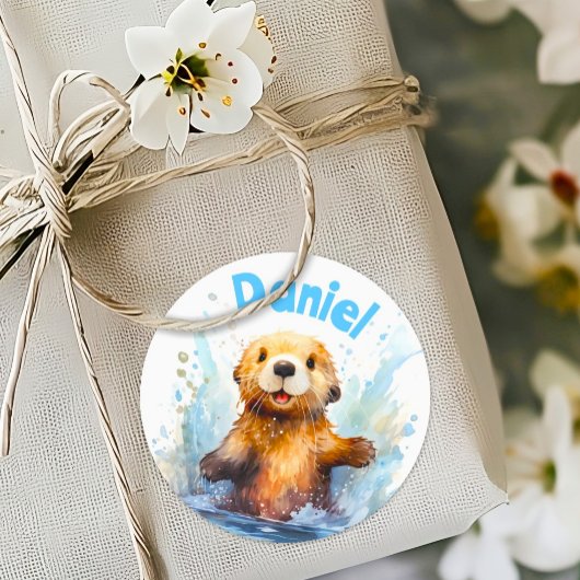 Schattige Baby Zee Otter in Water Splashes Geperso Ronde Sticker