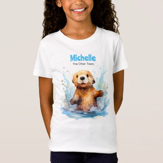 Schattige Baby Zee Otter in Water Splashes Geperso T-shirt (Voorkant)