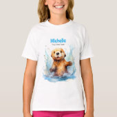 Schattige Baby Zee Otter in Water Splashes Geperso T-shirt (Voorkant)