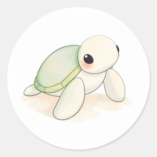 Schattige Baby Zee Schildpad Sticker Waterverf Art (Voorkant)