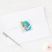 Schattige baby zeemeerman vierkante sticker (Envelop)