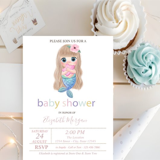 Schattige baby zeemeermin baby shower kaart