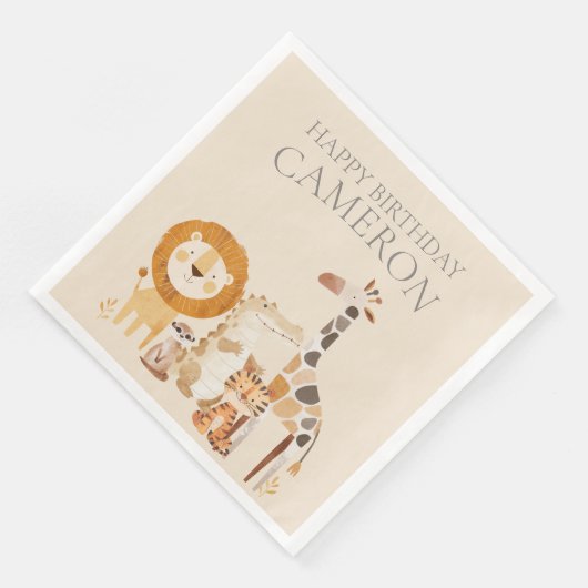 Schattige Baby Zoo Animals Aangepaste naam Beige Servet (Hoek)