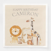 Schattige Baby Zoo Animals Aangepaste naam Beige Servet (Voorkant)
