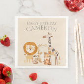 Schattige Baby Zoo Animals Aangepaste naam Beige Servet (Insitu)