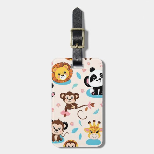 Schattige Baby Zoo Animals Naadloos Patroon Bagagelabel (Voorkant verticaal)