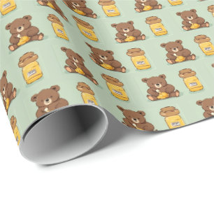 Schattige babybeer eet honing cadeaupapier