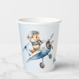 Schattige babybeer piloot blauwe vliegtuigen mooi papieren bekers