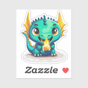 Schattige Babydraak Met Zijn Eerste Vuurbal Sticker