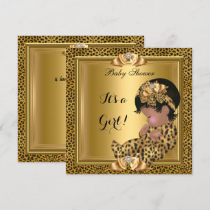 Schattige babyfeest baby meisje luipaard goud kaart
