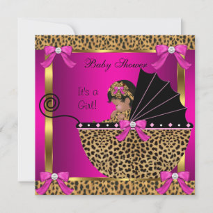Schattige babyfeest baby meisje luipaard roze goud kaart