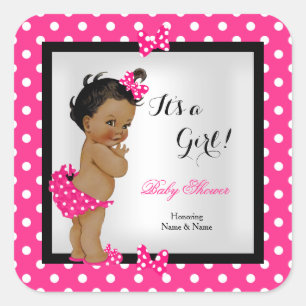 Schattige babyfeest meisje hete roze zwart etnisch vierkante sticker