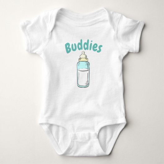 schattige babyfles drinkende vriendjes tweeling romper (Voorkant)