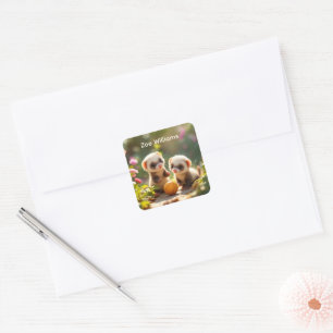 Schattige babyfretjes spelen met een bal, op maat  vierkante sticker