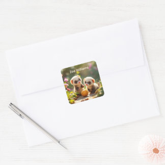 Schattige babyfretjes spelen met een bal, op maat vierkante sticker